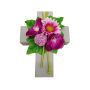 Kunstblumengesteck Gerbera, Orchidee, Allium ANSGAR, Pflanzkreuz, pink-rosa, 20x15x9cm