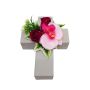 Plastik Blumen Gesteck Phalaenopsis Orchidee, Rose ARLOMA, Pflanzkreuz, rosa-rot, 20x15x11cm