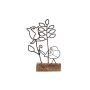Dekofigur PANINO mit Vogel und Blumen, Metall, Holzfuß, schwarz-braun, 13x4x18,5cm