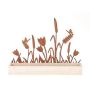 Holz Deko Tablett HIFTU mit 6 Glasflaschen, Zink Blumen, rost, 35x6x28,5cm