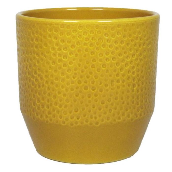 INNA-Glas Keramik Blumentopf In Ockergelb – 19,5 Cm Durchmesser, 17 Cm Hoch – Pflanzentopf Oder Übertopf