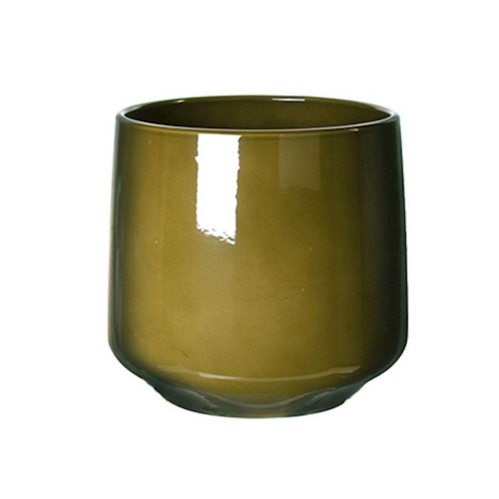 INNA-Glas Keramik Pflanztopf 28 Cm – Olivgrün Matt, Höhe 25 Cm, Übertopf