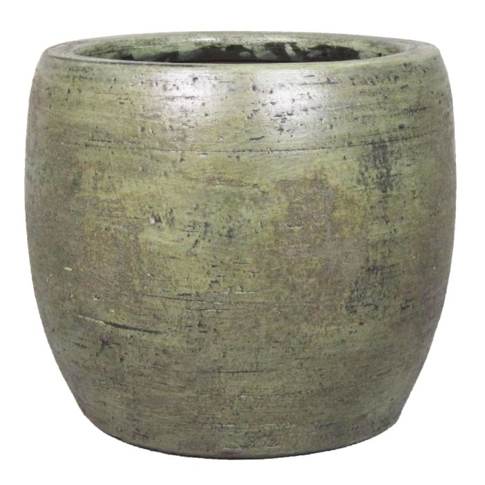 INNA-Glas Keramik Pflanztopf 28 Cm – Olivgrün Matt, Höhe 25 Cm, Übertopf