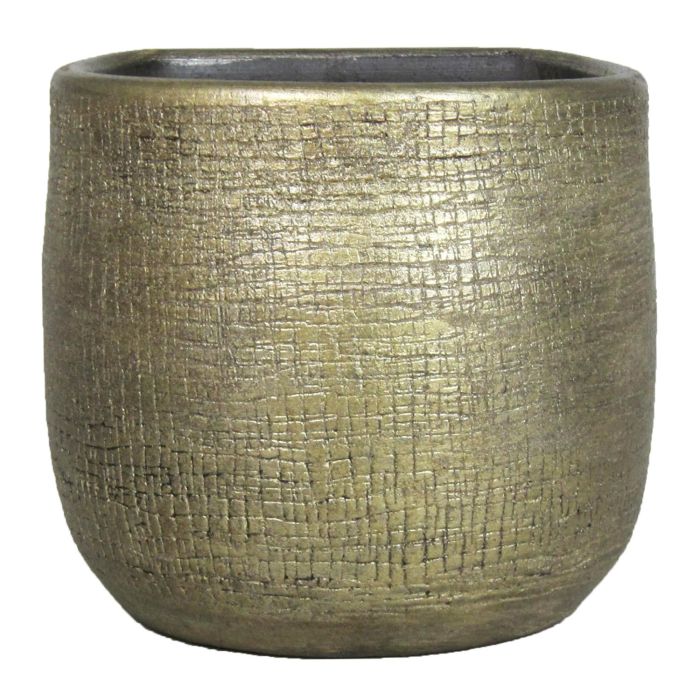 INNA-Glas Keramik Blumentopf Gold - Bauchiger Übertopf 27cm Höhe 28cm Durchmesser