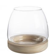 Kerzenglas TONDA aus Glas, Holzuntersetzer, klar, 15cm, Ø15cm