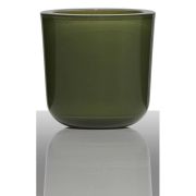 Teelichthalter NICK aus Glas, olivgrün, 7,5cm, Ø7,5cm