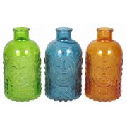 Glas Flaschen URSULA mit Muster, 3 Gläser, bunt, 12,5cm, Ø6,5cm