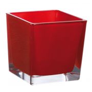 Teelichthalter KIM FIRE aus Glas, rot, 6x6x6cm