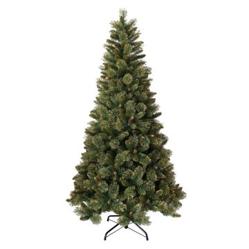 Künstliche Tanne TORRANCE SPEED, Zapfen, grün, goldene Spitzen, 210cm, Ø115cm