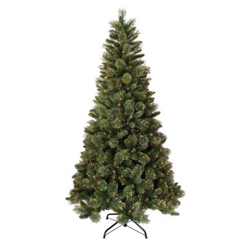 Künstliche Tanne TORRANCE SPEED, Zapfen, grün, goldene Spitzen, LEDs, 225cm, Ø120cm
