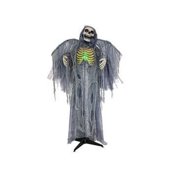 Halloween Dekofigur Todesengel Skelett HALDOR mit Flügeln, Bewegungs- Soundfunktion, LEDs, grau, 100x60x175cm