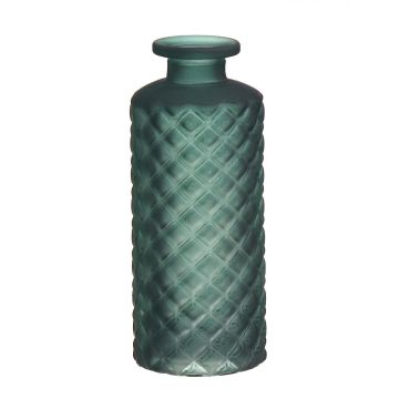 Flaschenvase EMANUELA aus Glas, Rautenmuster, petrolgrün-matt, 13,2cm, Ø5,2cm