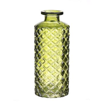 Flaschenvase EMANUELA aus Glas, Rautenmuster, olivgrün-klar, 13,2cm, Ø5,2cm
