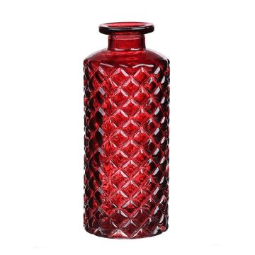 Flaschenvase EMANUELA aus Glas, Rautenmuster, burgunderrot-klar, 13,2cm, Ø5,2cm