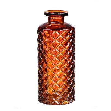 Flaschenvase EMANUELA aus Glas, Rautenmuster, orange-braun-klar, 13,2cm, Ø5,2cm