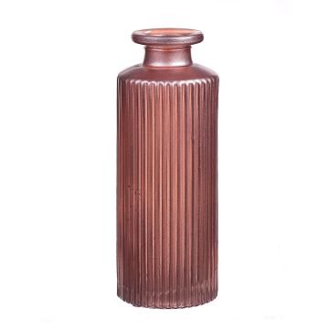 Flaschenvase EMANUELA aus Glas, Rillenmuster, rosa-metallic, 13,2cm, Ø5,2cm