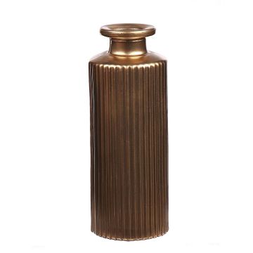 Flaschenvase EMANUELA aus Glas, Rillenmuster, gold-metallic, 13,2cm, Ø5,2cm