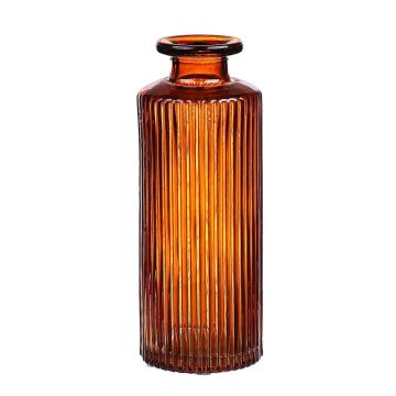 Flaschenvase EMANUELA aus Glas, Rillenmuster, orange-braun-klar, 13,2cm, Ø5,2cm