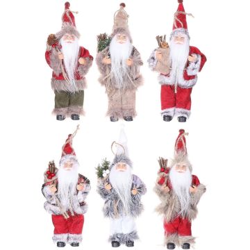 Weihnachtsmann Hänger HALDOR, 6 Stück, Geschenkesack, bunt, 11x8x20cm