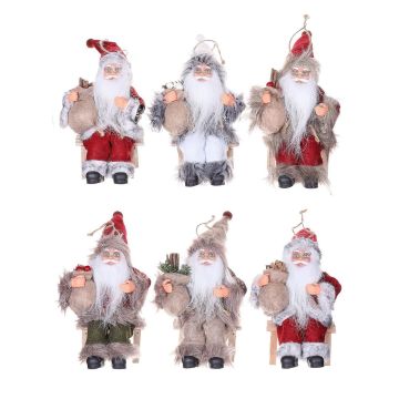 Weihnachtsmann Hänger CHRISTER, 6 Stück, Stuhl, Geschenkesack, bunt, 11x10x15cm