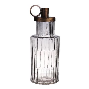 Kerzenständer NENEKONI auf Glasflasche, Henkel, Muster, klar-bronze, 26cm, Ø10cm