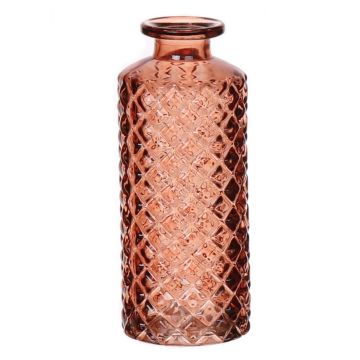 Flaschenvase EMANUELA aus Glas, Rautenmuster, braun-klar, 13,2cm, Ø5,2cm