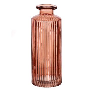 Flaschenvase EMANUELA aus Glas, Rillenmuster, braun-klar, 13,2cm, Ø5,2cm