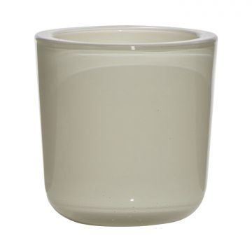 Teelichthalter NICK aus Glas, warmgrau, 7,5cm, Ø7,5cm