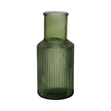 Dekoflasche CARMELA aus Glas, Rillen, grün-klar, 22cm, Ø10cm