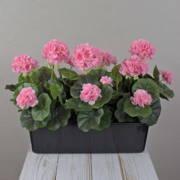 Kunst Geranien FLOREANA im Blumenkasten, 3 Stück, hellrosa, 40x15x35cm