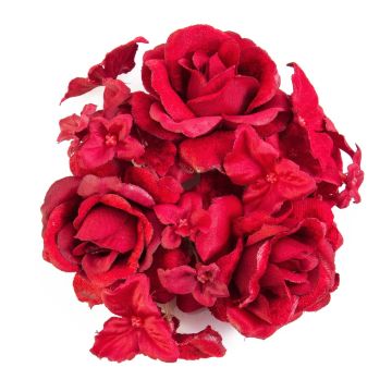 Künstlicher Kerzenkranz INGA, Rose, Hortensie, rot, Ø10cm