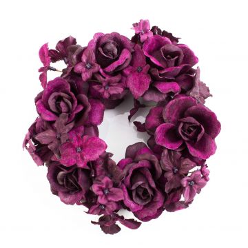 Künstlicher Kerzenkranz INGA, Rose, Hortensie, violett, Ø15cm