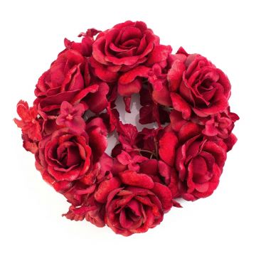 Künstlicher Kerzenkranz INGA, Rose, Hortensie, rot, Ø15cm