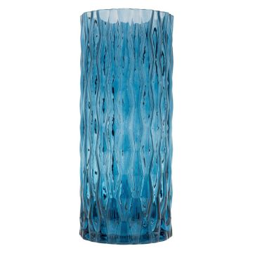 Glas Blumenvase MIRIAN mit Struktur, klar-blau, 30cm, Ø12,8cm