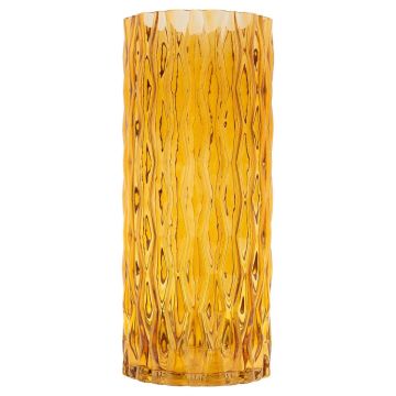 Glas Blumenvase MIRIAN mit Struktur, klar-gelb, 30cm, Ø12,8cm