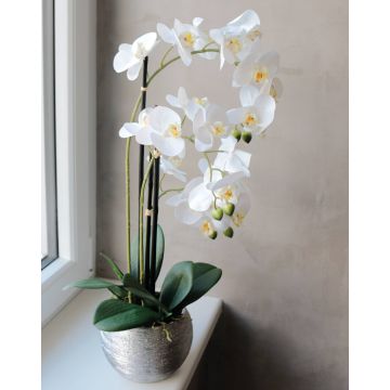 Kunstblume Phalaenopsis Orchidee EMILIA, Dekotopf, weiß, 65cm