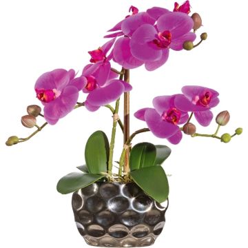 Kunstblume Phalaenopsis Orchidee BRULFEN, Dekovase silber, lila, 30cm