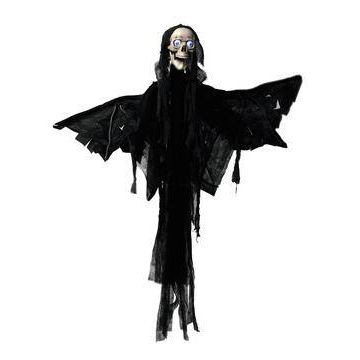 Halloween Dekofigur Todesengel Skelett CURTIS mit Flügeln, Grusellach und Bewegungsfunktion, LEDs, 165cm