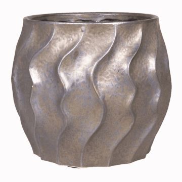 Bauchiger Keramiktopf AMORA mit Wellenlinien, bronze, 14cm, Ø16,5cm