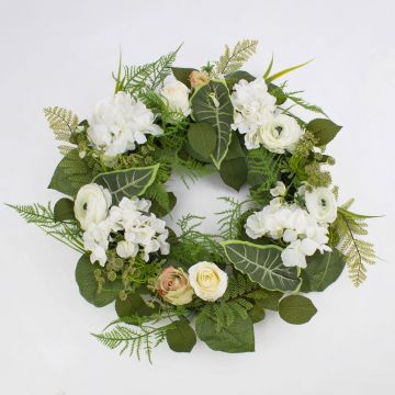Deko Hortensienkranz SUNA, Ranunkel, Rose, weiß-grün, Ø50cm