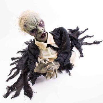 Halloween Dekofigur Zombie / Untoter ROWDY mit Bewegungs- Schreifunktion, LEDs, 45cm