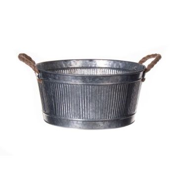 Runder Pflanzkasten BIMETO mit Griffen, Rillen, Zink, silber, 10,5cm, Ø19,5cm
