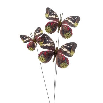 Kunst Zweig mit Schmetterlingen TARANEH, Steckstab, grün-violett-rot, 60cm
