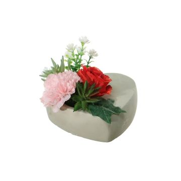 Plastik Blumen Gesteck Nelke, Rose, Sedum, Agave BODIL, Dekotopf, rot-rosa, 10cm, Ø17cm