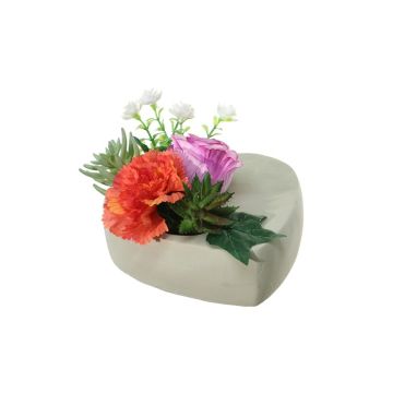 Plastik Blumen Gesteck Nelke, Rose, Sedum, Agave BODIL, Dekotopf, lila-orange, 10cm, Ø17cm