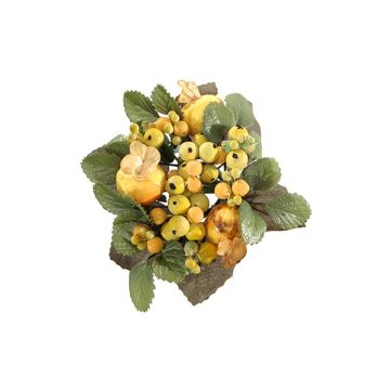 Plastik Kerzenkranz STELLAN mit Schneebeeren, Knospen, gelb-grün, Ø10cm