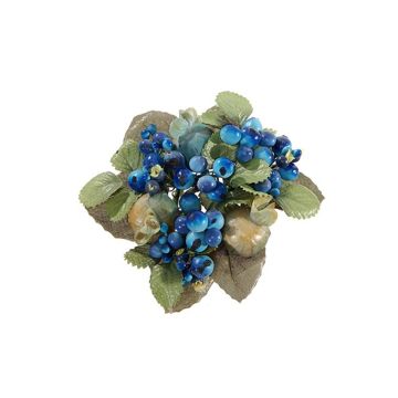 Plastik Kerzenkranz STELLAN mit Schneebeeren, Knospen, blau-grün, Ø10cm