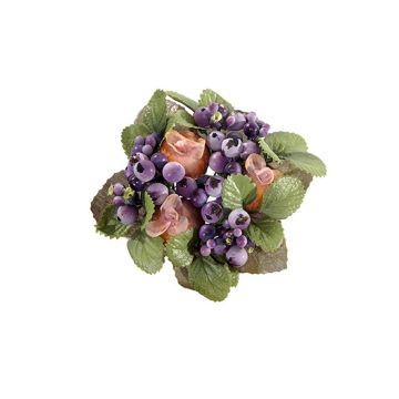Plastik Kerzenkranz STELLAN mit Schneebeeren, Knospen, lila-lachs, Ø10cm