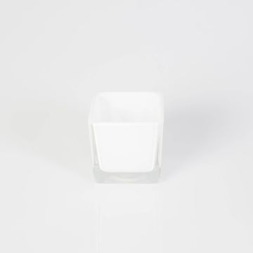 Teelichthalter KIM EARTH aus Glas, weiß, 6x6x6cm