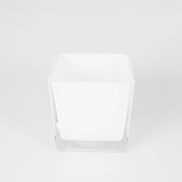 Teelichthalter KIM EARTH aus Glas, weiß, 10x10x10cm